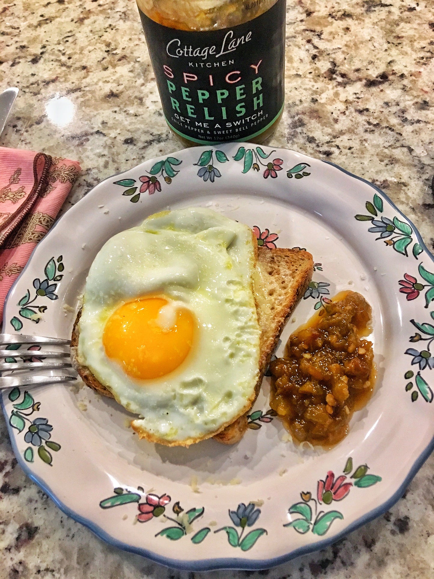 Fried Egg on Toast with Get Me A Switch Spicy Pepper Relish by Cottage Lane Kitchen