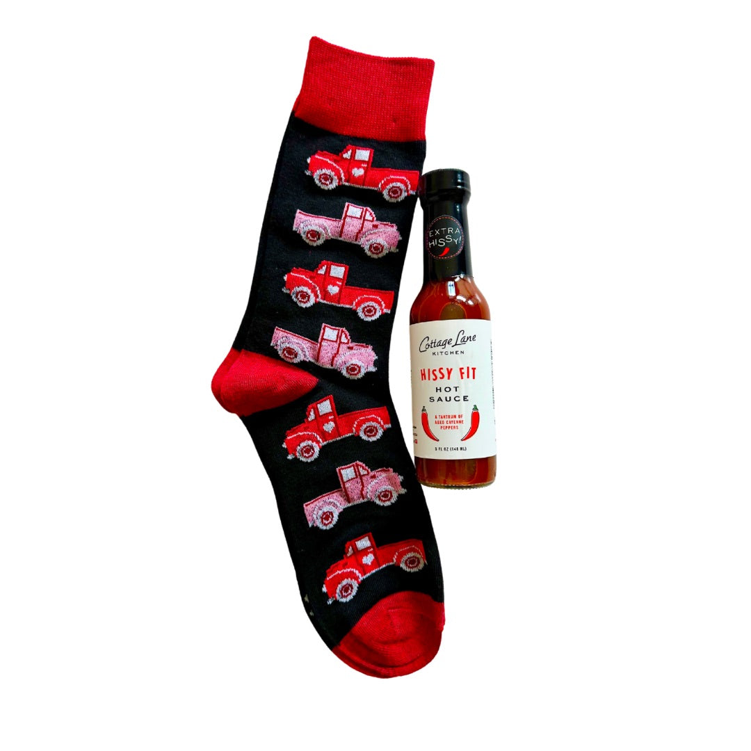 Red and Pink Trucks Socks & Hot Sauce