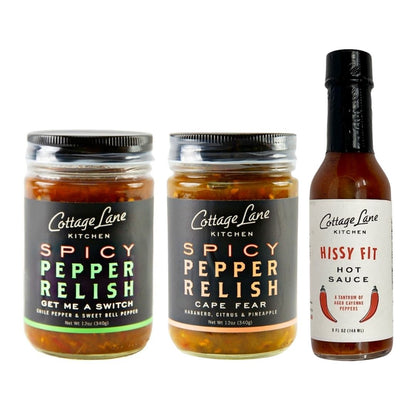 Cape Fear & Get Me A Switch Sweet and Spicy Pepper Relishes and Hissy Fit Hot sauce