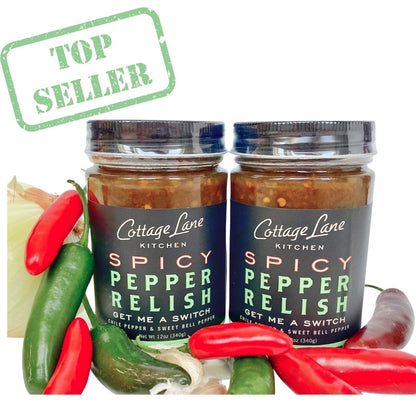 Photo of Our Best Seller two 12oz bottles of Get Me A Switch Spicy Pepper Relish