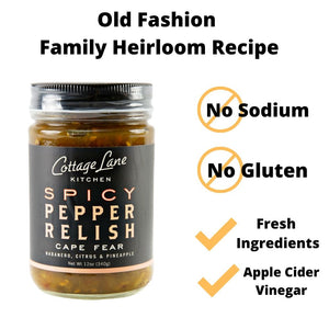 Two 12oz bottles of Cape Fear spicy pepper relishes