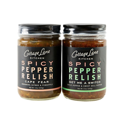 Cape Fear and Get Me A Switch Spicy Pepper Relishes in 12oz bottles