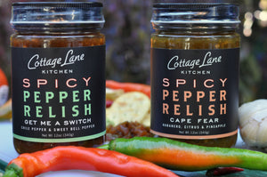 Cape Fear and Get Me A Switch Spicy Pepper Relishes in 12oz bottles