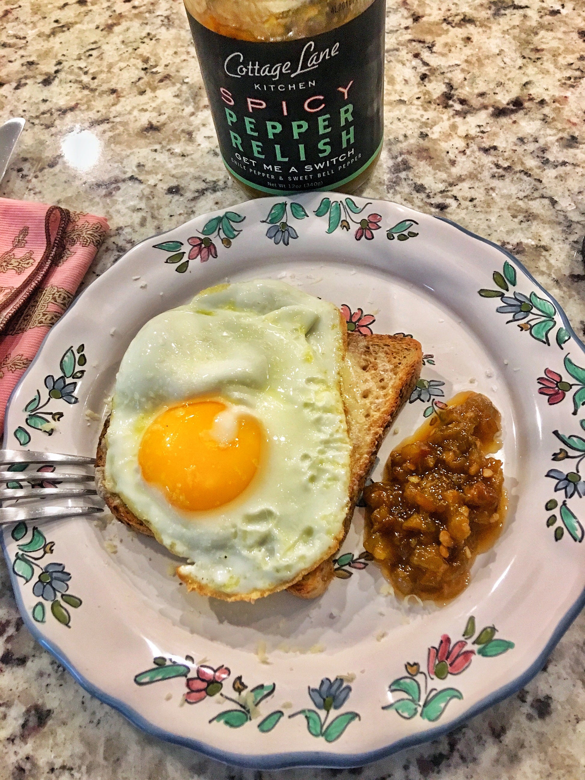 Fried Egg on Toast with Get Me A Switch Spicy Pepper Relish by Cottage Lane Kitchen