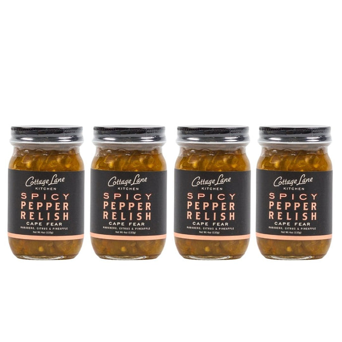 four 4oz bottles of Cape Fear Spicy Pepper Relish