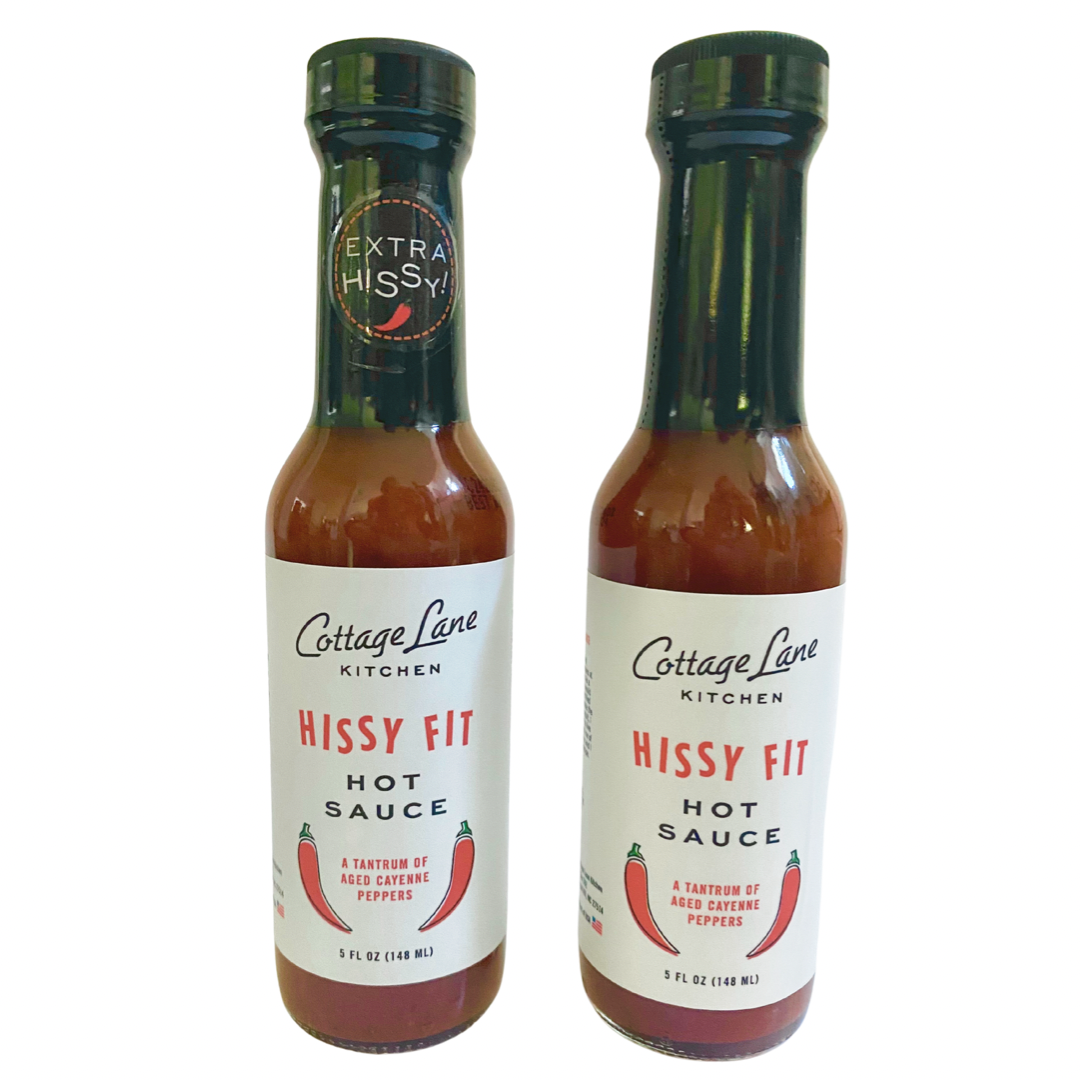 One bottle of Hissy Fit and one Bottle of Extra Hissy Fit Hot Sauce by Cottage Lane Kitchen