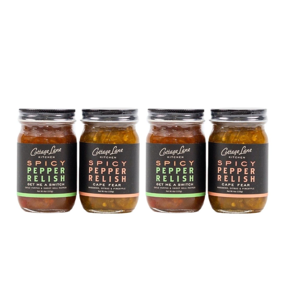 two 4oz bottles of cape fear spicy pepper relish two bottles of 3oz get me a switch spicy pepper relish